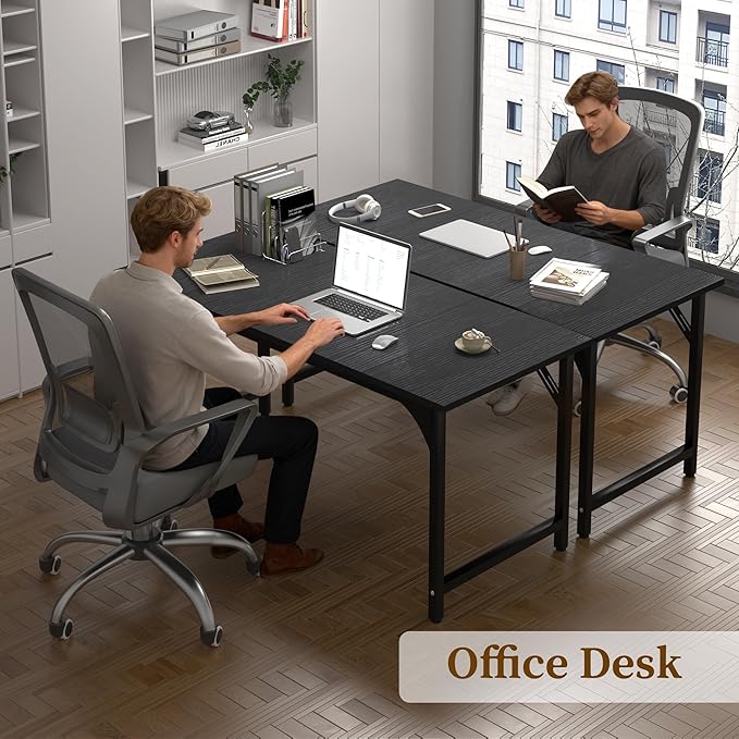 AZN Computer Desk, 47in Computer Desk, Office Desk w/Sturdy Metal Frame, Office Desk w/Water-Resistant, Scratchproof Surface, Home Office Desks w/Large Legroom for Work Study Writing Gaming, Black