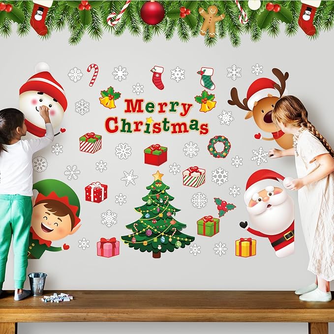 Christmas Bulletin Board Set Merry Christmas Theme Classroom Decorations Snowman Reindeer Elf Santa Paper Cutouts for Xmas Winter Holiday Chalkboard Home Wall Decor