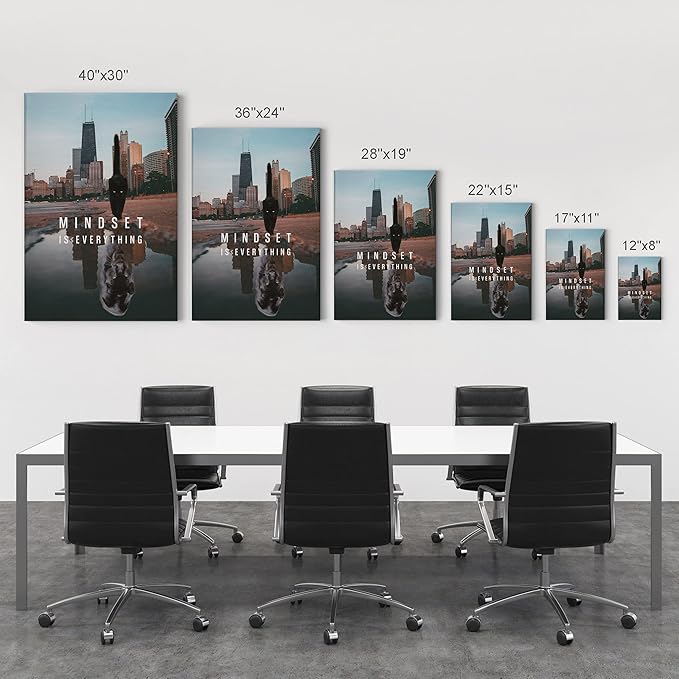 Smile Art Design Mindset is Everyting Black Cat and Panther Motivational Wall Art Canvas Print Inspirational Entrepreneur Quote Office Living Room Decor Gift Ready to Hang 17x11