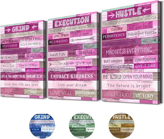 YOUHONG 3 Pieces Inspirational Wall Art Motivational Posters Inspirational Posters Grind Execution Hustle Positive Quotes Wall Decor Easy to Hang Office Art for Office Decor (24''Wx36''Hx3)