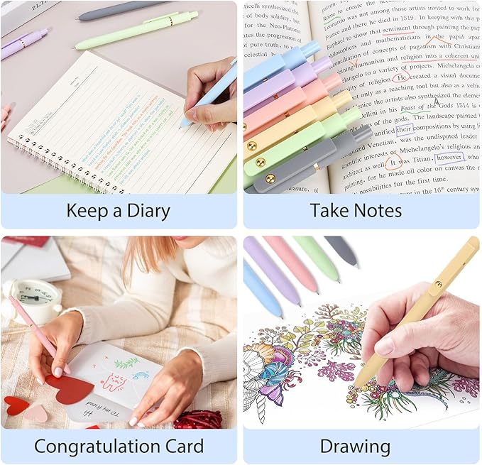 6 Pieces Gel Ink Pen Refills Replaceable Ballpoint Colorful Ink Pen Refills Fine Point 0.7mm Smooth Writing for Office School Supplies (Aesthetic Colorful Ink)