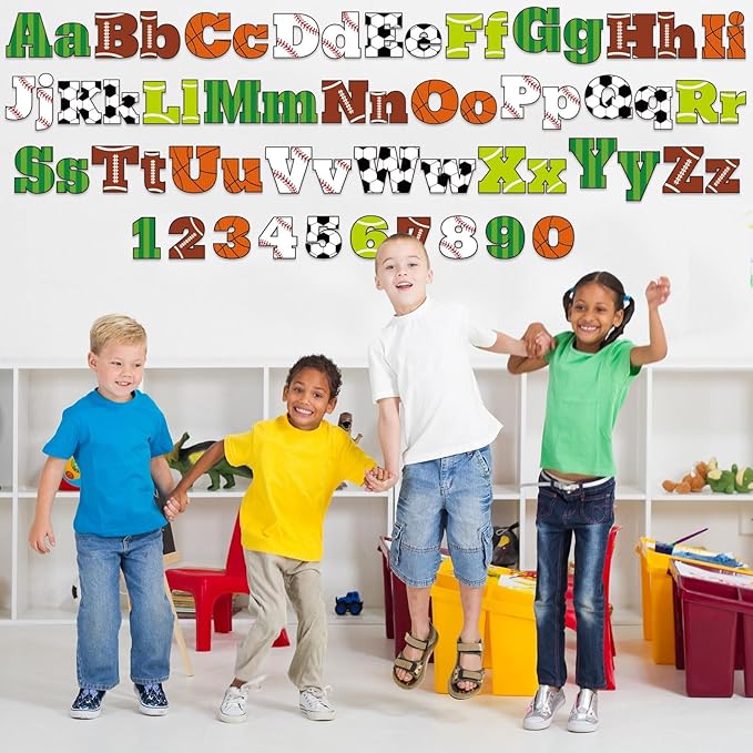 260 PCS Bulletin Board Letters for Classroom 4” Letters Combo Pack Set Sport Football Soccer Classroom Decorations Alphabet Numbers Symbols Letters for Bulletin Board Cutouts Card for Classroom Decor