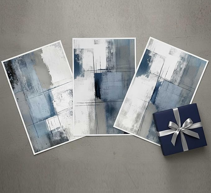 3 Pcs Navy Blue Abstract Canvas Wall Art Modern Minimalist Neutral Blue and Grey Paintings Pictures Wall Decor Poster Print Artwork for Living Room Bedroom Office Home Decoration Unframed