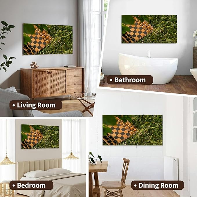 Canvas Wall Art for Living Room Bedroom A time worn worn chessboard pieces International Chess Day Big Large Wall Art Decor Framed Painting Wall Pictures Prints Artwork Office