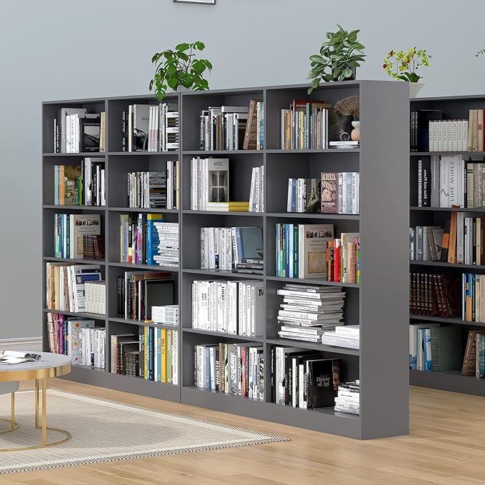Wood Bookcase 5-Shelf Freestanding Display Shelf Organizer Wooden Bookshelf for Home Office School (Grey 11.8" D x 31.5" W x 67.9" H)