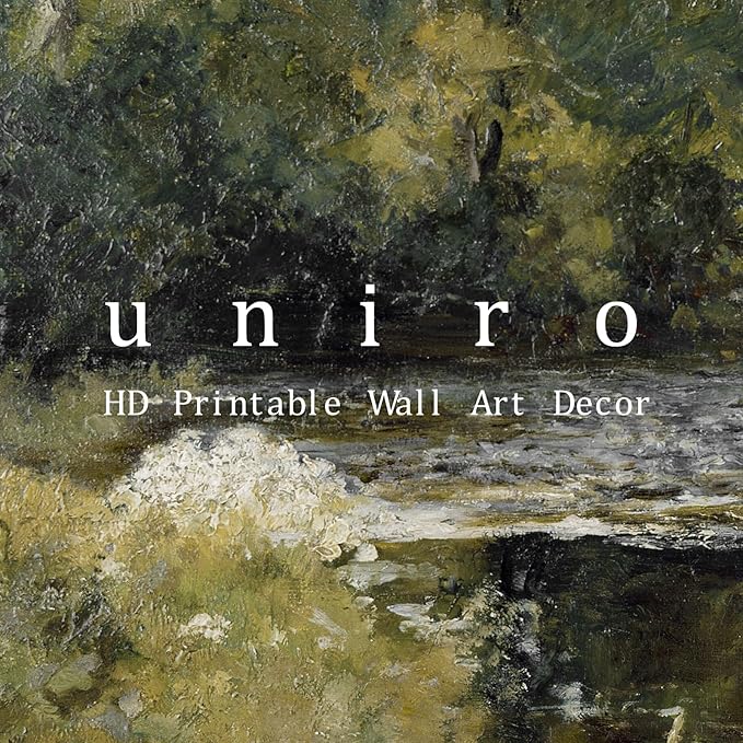 uniro Nature Landscape Vintage Wall Art for Home Decor, Antique River Canvas Wall Art, Farmhouse Muted Spring Summer Paintings Art Picture Aesthetic for Bedroom Bathroom Living Room Office Decor (8" x 10"-UNFRAMED)