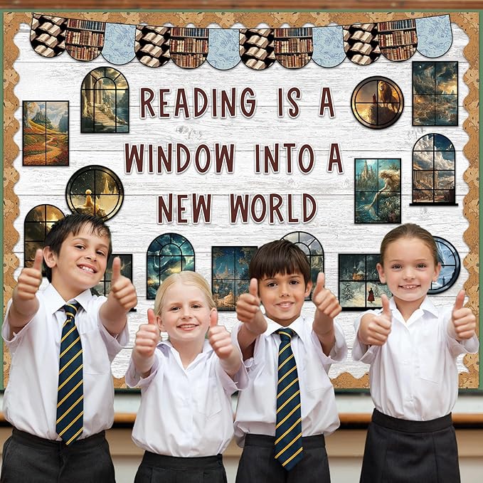 Reading Bulletin Board Set Positive Classroom Decorations Reading is A Window Into A New World Fairy Theme Cutouts for Back to School Library Home Office Decor Teacher Student Magic Party Decoration