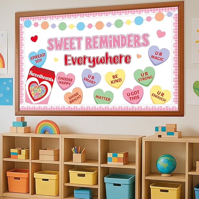 Valentine's Day Bulletin Board Set Conversation Hearts Bulletin Board Classroom Decoration Sweet Reminders Everywhere Poster Cutouts for Class School Nursery Chalkboard Office Wall Door Decor