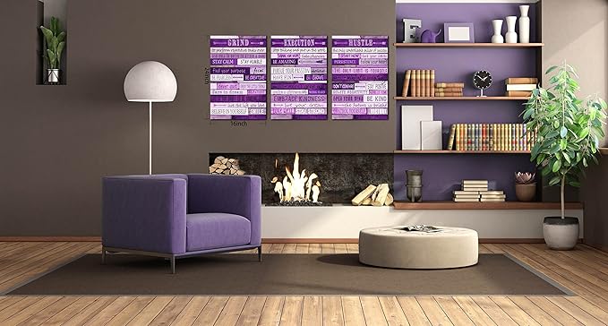 Purple Room Decor for Women - Motivational Inspirational Quotes Wall Art for Office - Large Canvas Wall Art Ready to Hang Size 16" x 24" x 3 Pieces