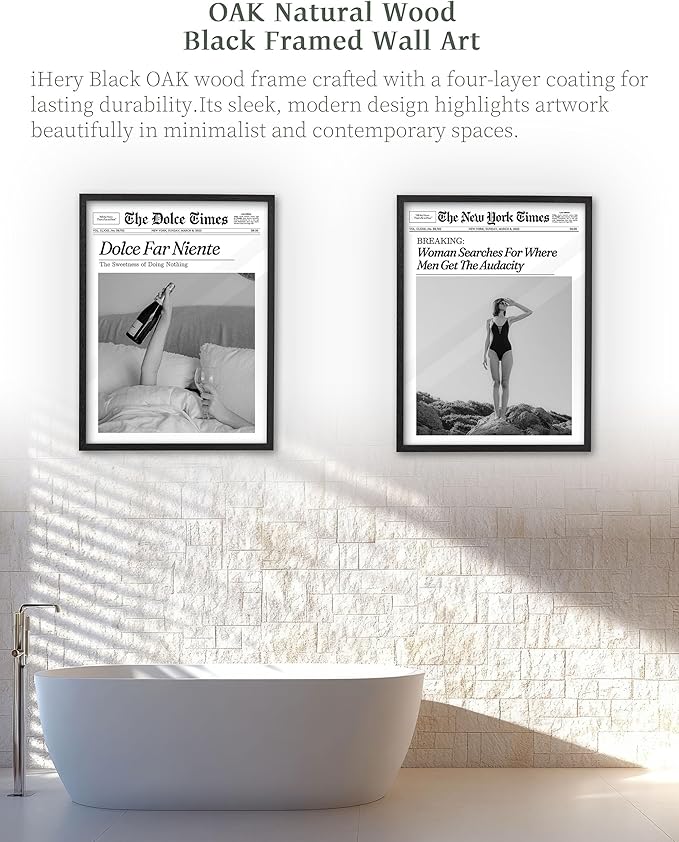 iHery Premium Small 8x10in Natural Black OAK Wood Dolce Far Niente Framed Wall Art, Retro The Sweetness of Doing Nothing Canvas Wall Decor For Girly Dorm Bedroom Living Room 1Pack