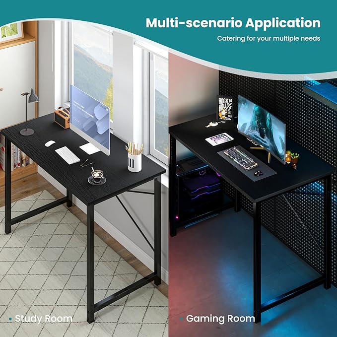 OLIXIS Small Computer Desk, 32 Inch Home Office Writing Desk for Small Spaces, Study Table with X-Shaped Reinforcement, Sturdy Bedroom Table with Scratch-Resistant Tabletop & Metal Frame, Black