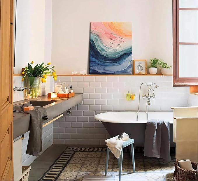 Mental Health Canvas Wall Art Inhale Exhale Meditation Painting Picture Wall Decor Watercolor Abstract Therapy Office Poster Print Artwork for School Counselling Room Office Furniture Decoration