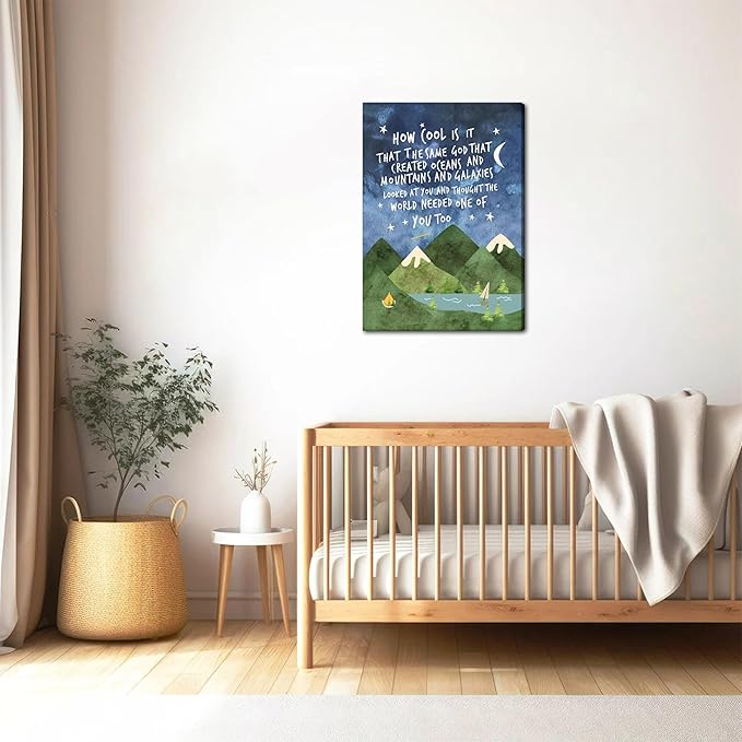 Same God Creation Canvas Wall Art – Framed Nursery Mountain Wall Decor, Inspirational Canvas Prints, Baptism, Adoption, First Communion Gifts for Boys and Girls – 12x16in