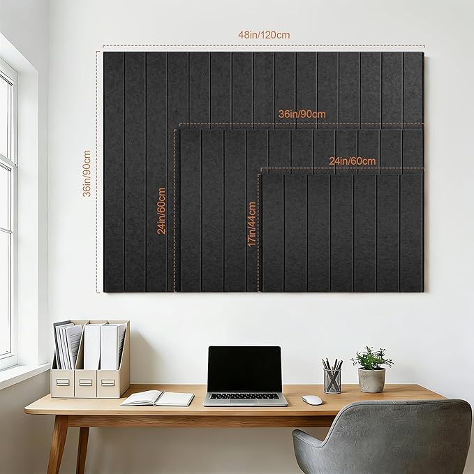 Bulletin Board, 24 x 18 inches Felt Board Decorative Pin Board, 4' x 3' Cork Board Alternative for Wall, Foldable Photo Board with 20 Pushpins - Black Stripes