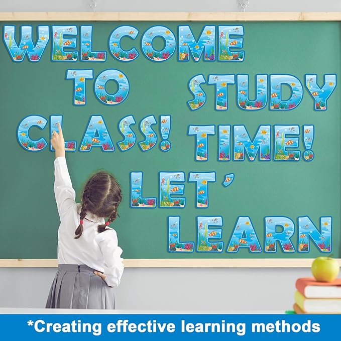 150 PCS Large 7" Bulletin Board Letters Set, Under the Sea Themed Party Classroom Alphabet Cutouts Letters for Bulletin Board Display Home School, A Great Helper to Inspire Students' Learning Interest