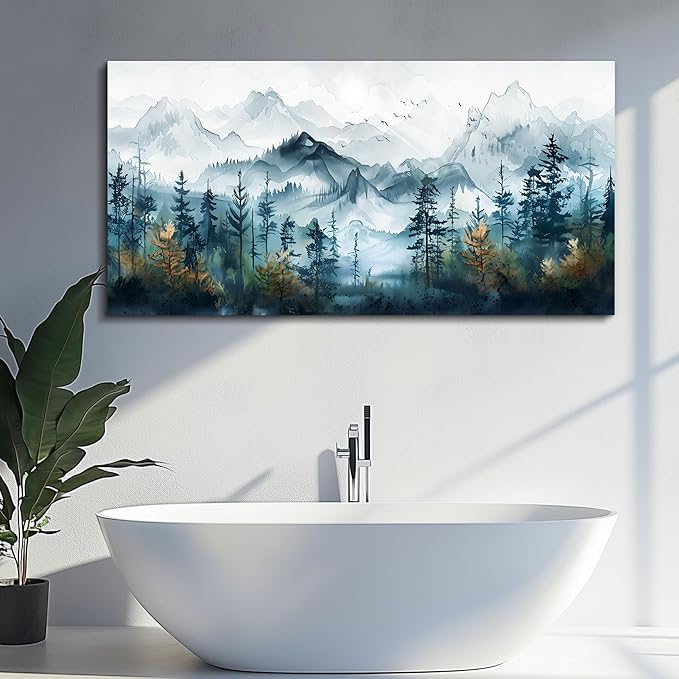 FUHAIHUA Wall Decorations For Living Room Canvas Wall Art For Bedroom Office Wall Decor Hotel Room Mural Misty Forests Trees Paintings Ink Landscape Pictures Artwork Modern Home Decor 20x40 In