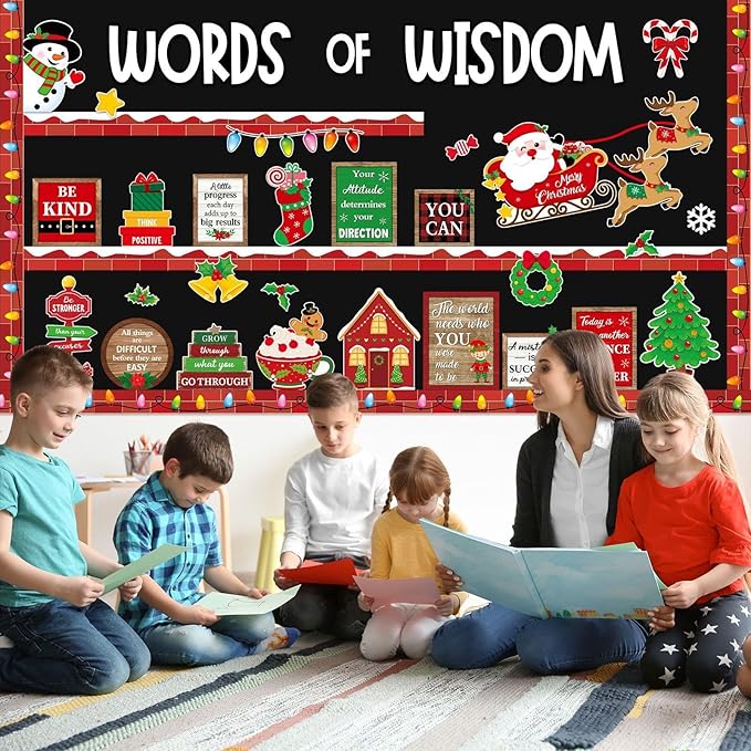 57 Pcs Christmas Bulletin Board Set Inspirational Bulletin Board Decoration Positive Cutout Classroom Decoration for School Office Home Teacher Classroom Wall Supplies