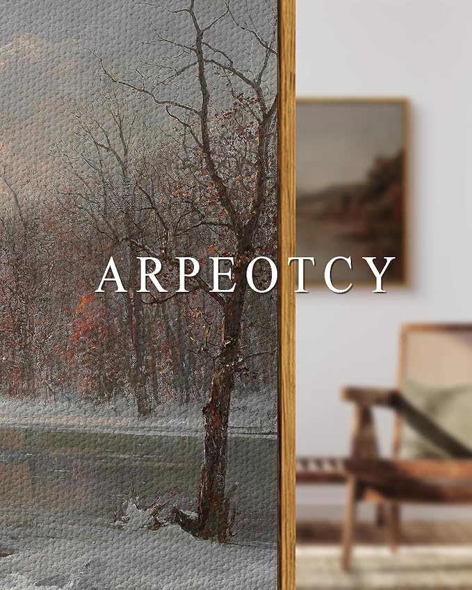 ARPEOTCY Vintage Framed Canvas Wall Art, Christmas Wall Art, Snow Straem River Tree Cloud Farmhouse Landscape Art Hanging Paintings for Living Room Bathroom Bedroom, 20x30 Inch