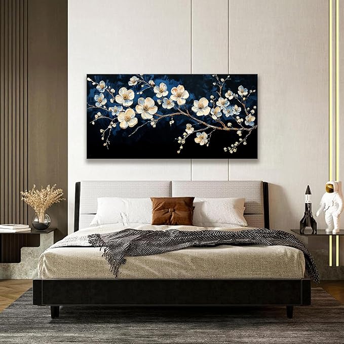 Suconvng White Flower Wall Art Canvas Wall Art Decor Set Home Wall Decor Modern Black Wall Decoration Painting Neutral Botanical Art Print Picture Living Room Bedroom Office Artwork 24" X 48"