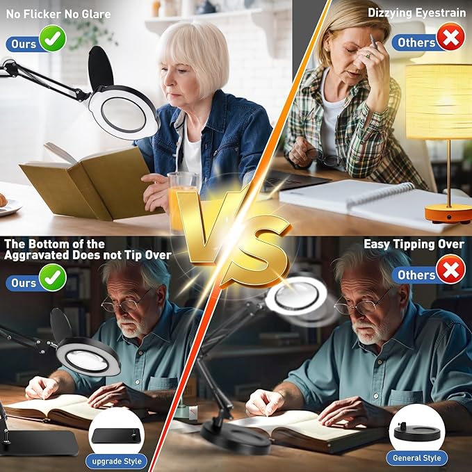 15X Desk Magnifying Glass with Light and Stand,Real Glass EyeCare LED Lighted Magnifier,5 Color Modes Stepless Dimmable,Hands Free 2-in-1 Desk Lamp for Craft Reading Painting Hobby Close Work