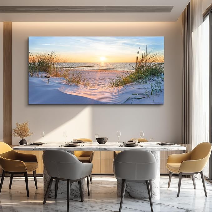 MHARTK66 Wall Decor For Living Room Large Canvas Wall Art For Bedroom Modern Office Pictures Wall Artwork Blue Sun Beach Grass Ocean Landscape Paintings Canvas Art Prints Home Decorations