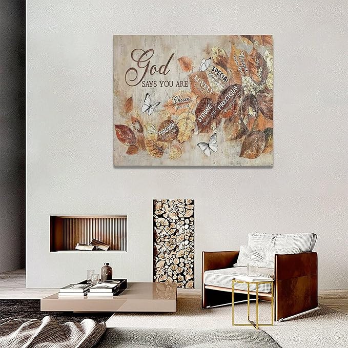 yerretin Fall Christian Leaves Wall Art Autumn Religious Pictures Wall Decor Rustic God Says Canvas Painting Modern Artwork Home Decoration for Living Room Bathroom Bedroom Office Framed 20"x16"