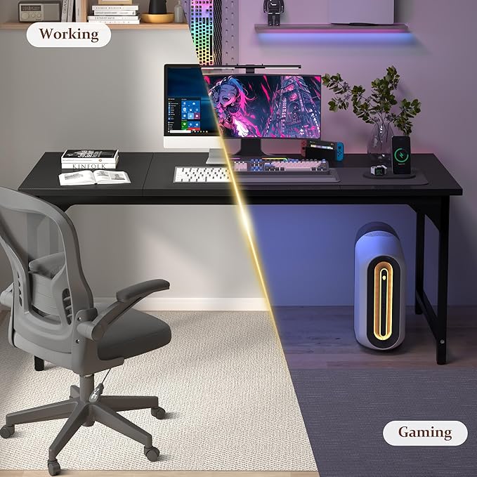 55 X 23.6 Inch Computer Desk, Office Desk w/Deeper Carbon Fiber Desktop, Modern Simple Study Table w/Sturdy Metal Frame & Large Legroom, Gaming Writing Work Desk for Home Office, Bedroom