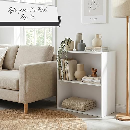 Kings Brand Furniture White Wood 2-Tier Shelf Bookcase Storage Organizer