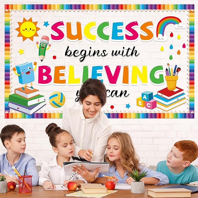 gisgfim Motivational Bulletin Board Decorations Success Begins with Believing You Can Paper Cutouts Inspirational Quote Bulletin Board Set for Back to School Classroom Kindergarten Wall Decor Supplies