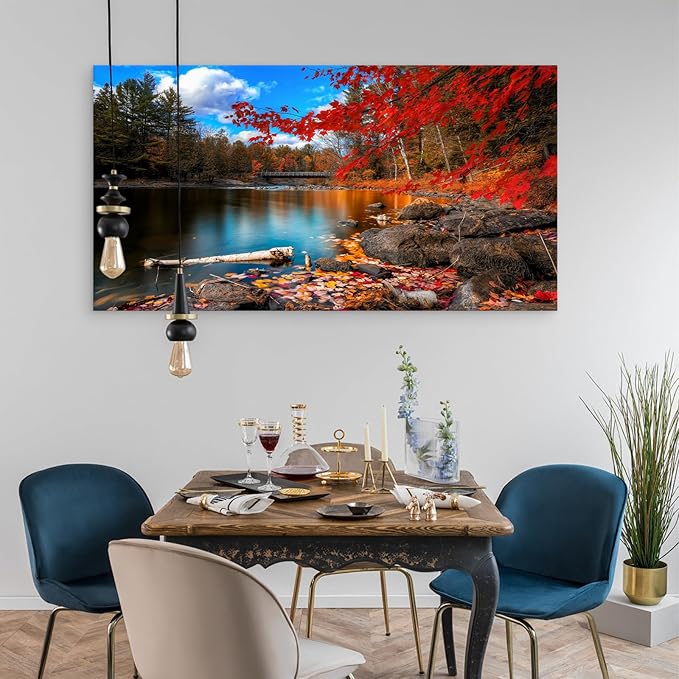 DZL Art S72698 Nature Wall Art Canvas Artwork Lake Mountain Red Maple Leaf National Park Nature Pictures for Living Room Bedroom Office Wall Decor Home Decoration