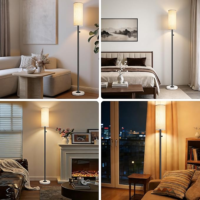 Floor Lamps for Living Room–LED Bulb Included,Dimmable Floor Lamp with Linen Shade,Modern Standing Lamp with Marble Base,Tall Floor Lamp for Bedroom,Nursery,Reading & Office,Matte Black
