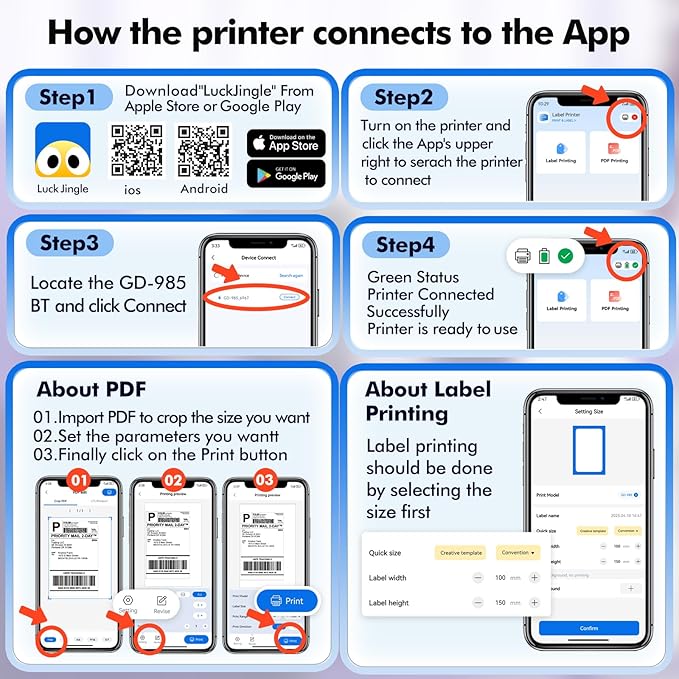 Bluetooth Thermal Shipping Label Printer for Small Business Office or Home,Wireless 4x6 Label Printer,Printers for Shipping Package, Compatible with iPhone & Android, Amazon, Shopify, USPS