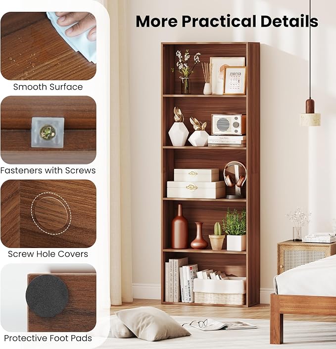 Giantex 5-Tier Bookshelf Set of 2, Freestanding Bookcase with 5 Open Shelf, Modern Display Shelf, Storage Organizer for Living Room Bedroom Home Office