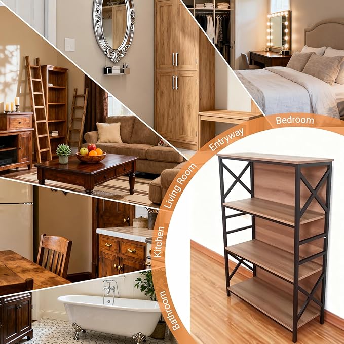Book Shelf,4-Tier Industrial Bookshelf with Strong Metal Frame & Backboard,29.5" Short Bookcase for Small Spaces, Living Room,Bedroom and Home Office,Brown