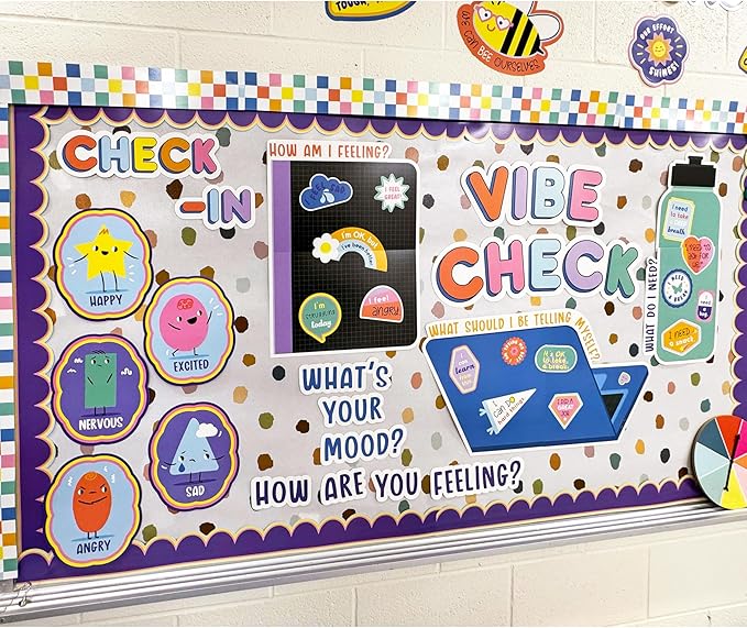 Carson Dellosa Pre-Punched We Stick Together 46-Piece Emotions Check-in Bulletin Board Set, Calming Corner Accents, Feelings Chart, Mood Board and More, Calm Down Corner, SEL Classroom Décor
