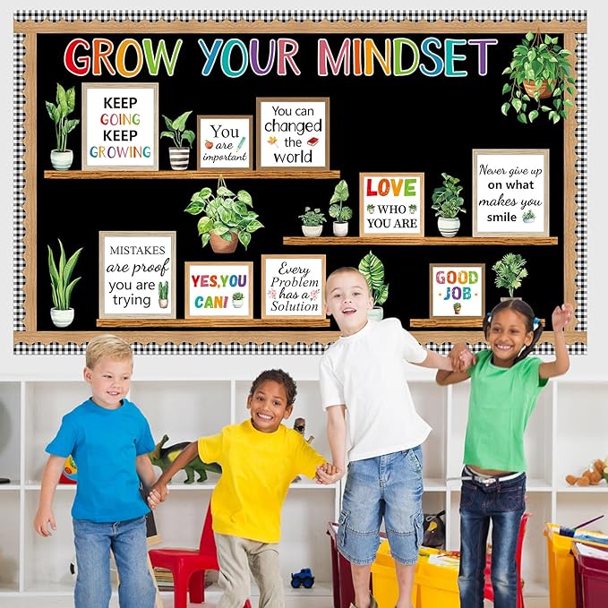 Greenery Potted Plant Bulletin Board Decorations Set Positive Eucalyptus Classroom Grow Your Mindset Inspirational Cutouts for Back to School Chalkboard Party Supplies School Home Office Wall Decor