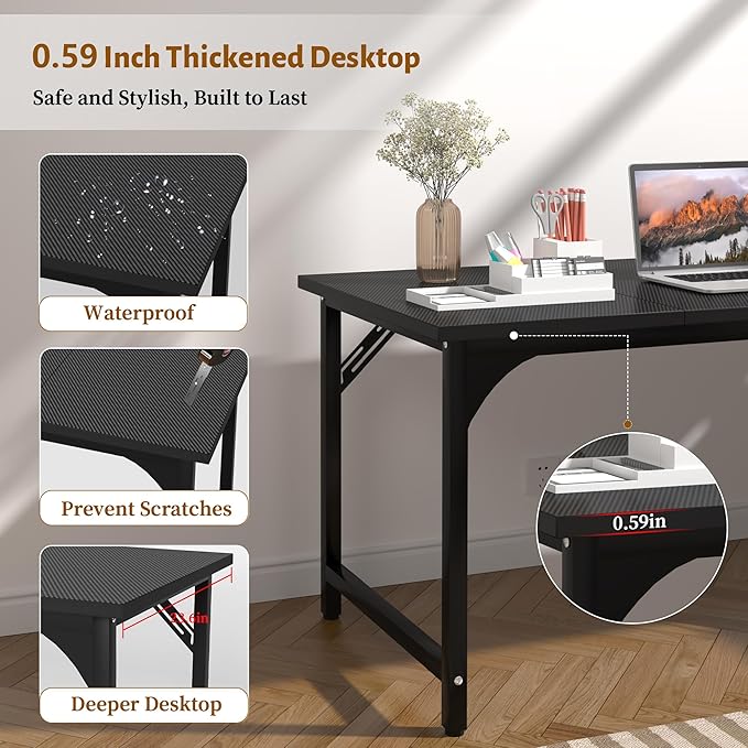 AZN Office Desk, Office Desk 55'', Carbon Fiber Desktop Computer Desk, 24'' Wide Computer Desk w/Large Legroom, Home Office Desks for Work Writing Study Gaming, Waterproof & Scratch-Resistant