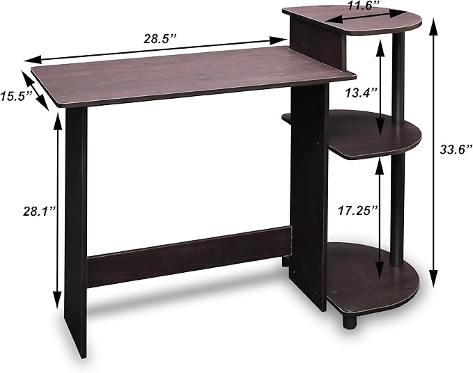 Furinno COMPACT Desk, 28.5" Wide Gaming Desk with Shelves, Computer Desk with Book Shelf, Office Desk for Home Office, Study Room, Dorm, Bedroom, Espresso