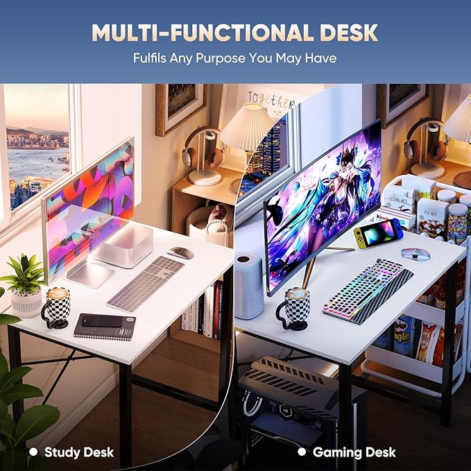 DUMOS 32 Inch Small Computer Desk for Home Office, Modern Study Work Table Simple Style for Bedroom, WritInchg Desks with X-Shaped ReInchforcement, Black