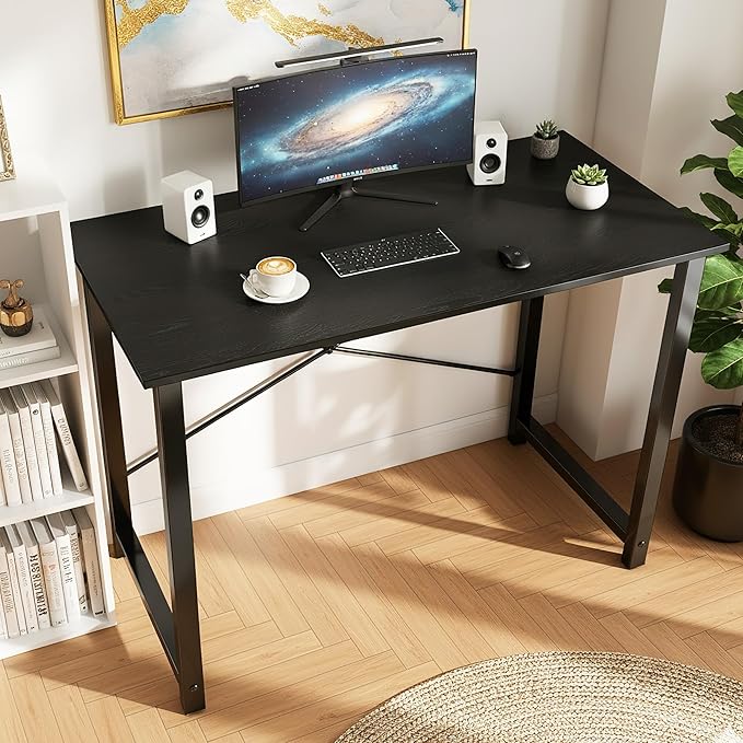 OLIXIS 40 Inch Computer Office Desk for Small Spaces, Writing Gaming Work Desk Modern Study Table with Storage Bag & Headphone Hook Home Bedroom, Black