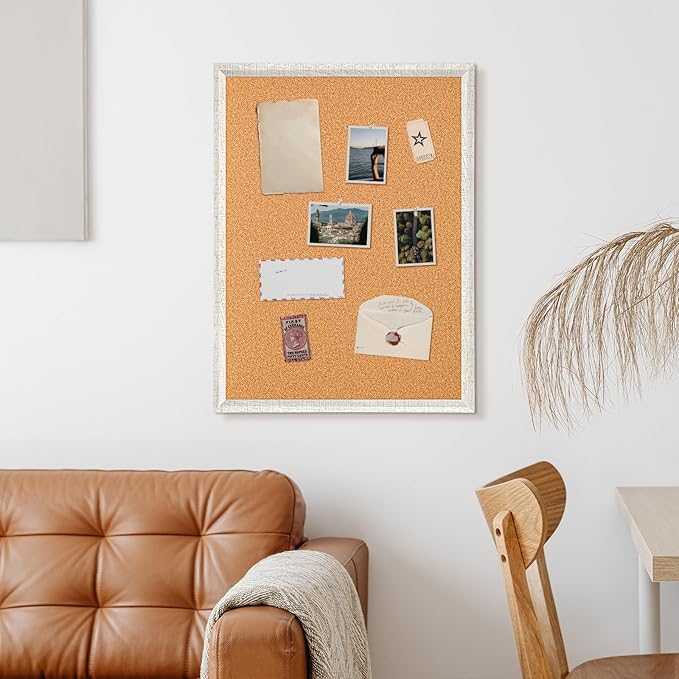 DOLLAR BOSS Cork Board for Wall - 48 X 36 Inches, Grey Texture Framed Bulletin Board Corkboard Decorative Hanging Pin Board for Office & Home Decor