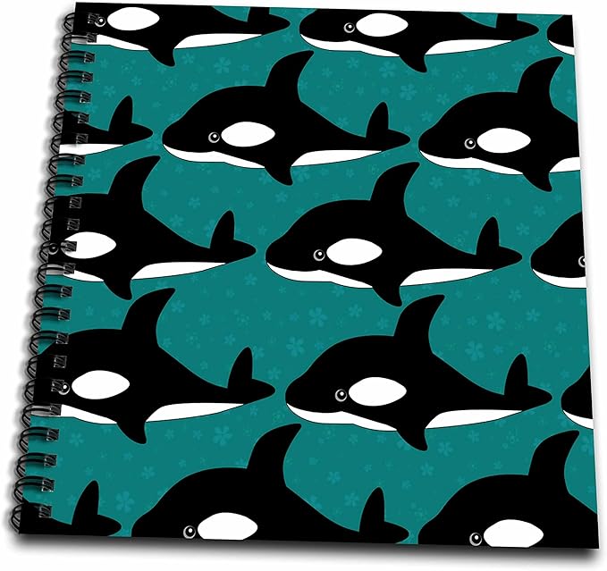 3dRose db_58604_1 Cute Orca Whales on The Waves Print-Drawing Book, 8 by 8"