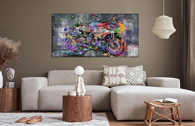 SIXTTART Banksy Motorcycles Wall-Art - Graffiti Canvas Art Wall Decor - Large Wall Decor For Living Room Ready To Hang Size 59" x 29"