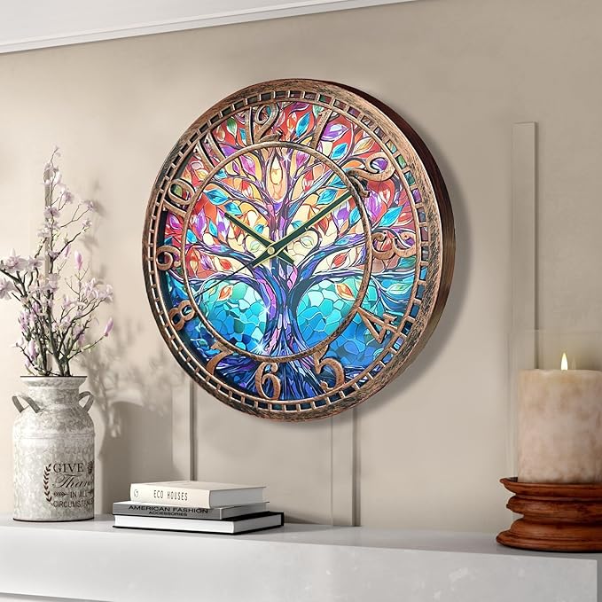 Tree of Life Wall Clock 12inch Silent Movement Non-Ticking Clock Precise Timekeeping Wall Clock Suitable for Living Rooms Bedrooms Offices Ideal for Home Decor Gifts Antique Copper