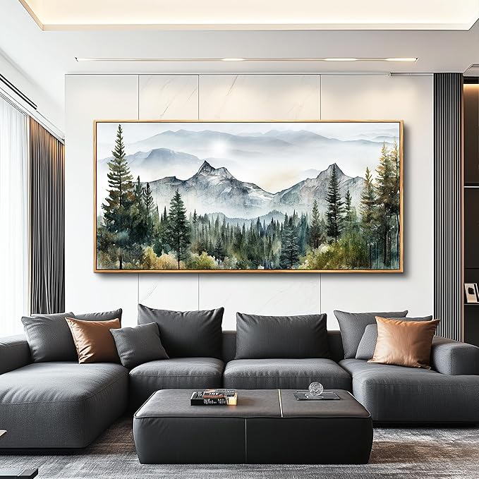 hyidecorart Large Wall Decorations For Living Room Wood Framed Canvas Wall Art For Bedroom Office Wall Decor Abstract Mountain Scenery Paintings Pictures Artworks Ready To Hang Home Decoration