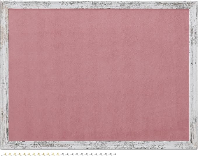 Navaris Framed Fabric Bulletin Board - 18 x 24 inches Plush Jewelry Organizer Pinboard for Wall - Memory Pin Board - Pink with White Rustic Frame