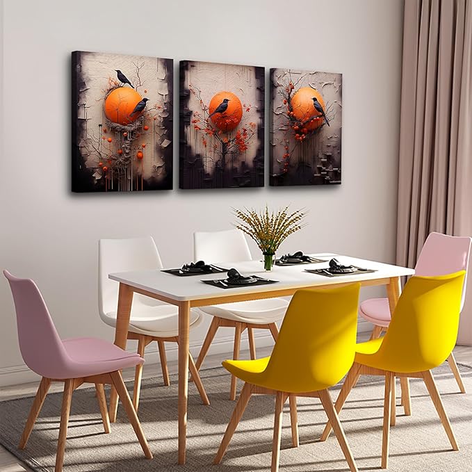 TTHYUEWS Large Canvas Wall Decor For Bedroom Wall Art For Living Room Fashion Modern Office Decorations Wall Paintings Bird Abstract Pictures Posters Inspirational Artworks Home Decor 3 Piece
