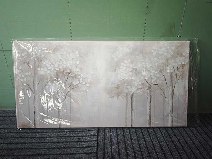 ANCXWOTER Large Forest Wall Art for Living Room Light Grayish-White Misty Birch Tree Picture for Bedroom Office Modern Landscapes Canvas Prints Ready to Hang 20x40 Inch(This color is a kind of light beige with a hint of gray, misty and dim.)