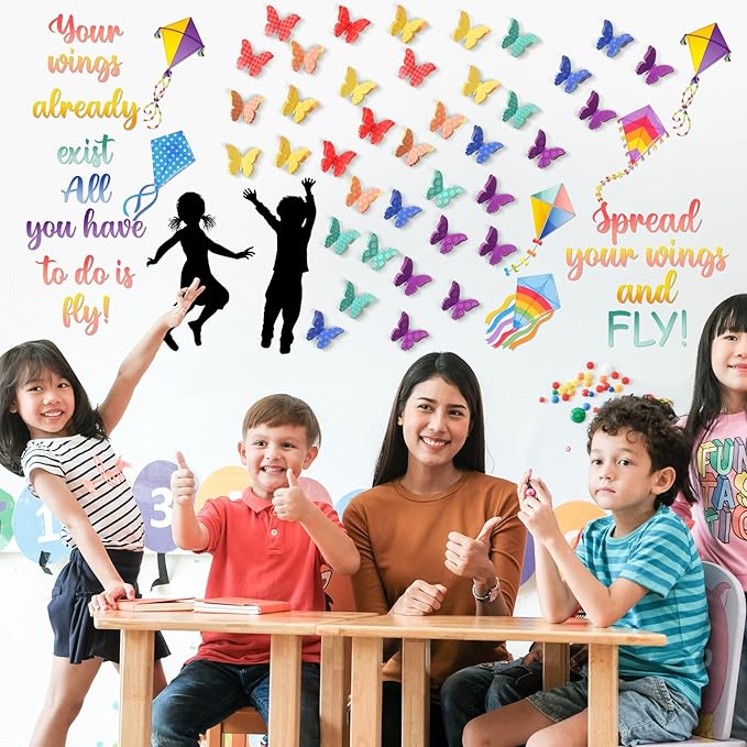 Outus Spring Butterfly Bulletin Board Decorations Colorful 3D Butterflies Classroom Decorations with Motivational Quote Cutouts for Back to School Classroom Bulletin Board Decor Wall Poster DIY Craft