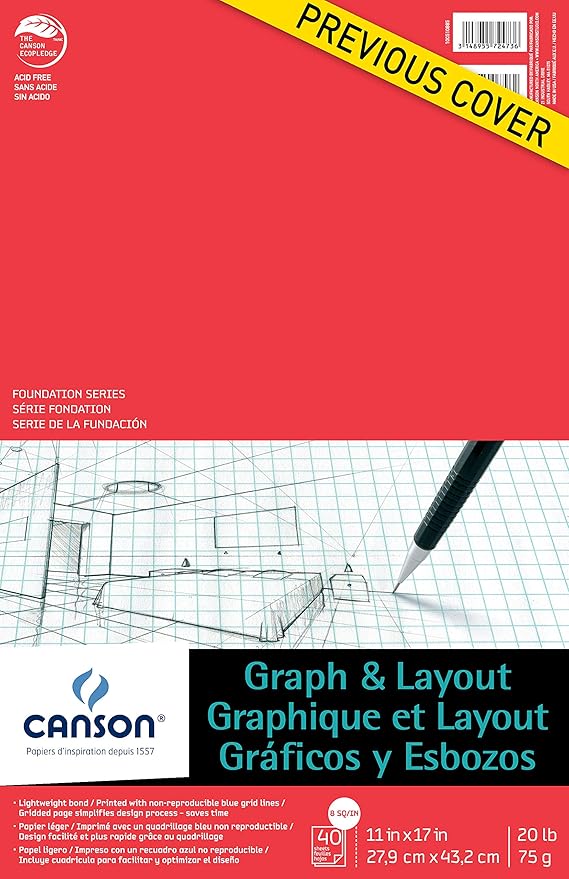 Canson Artist Series Graph and Layout Paper, 8 by 8 Blue Grid, Foldover Pad, 11x17 inches, 40 Sheets (20lb/75g) - Artist Paper for Adults and Students - Colored Pencil, Marker, Ink, Pen